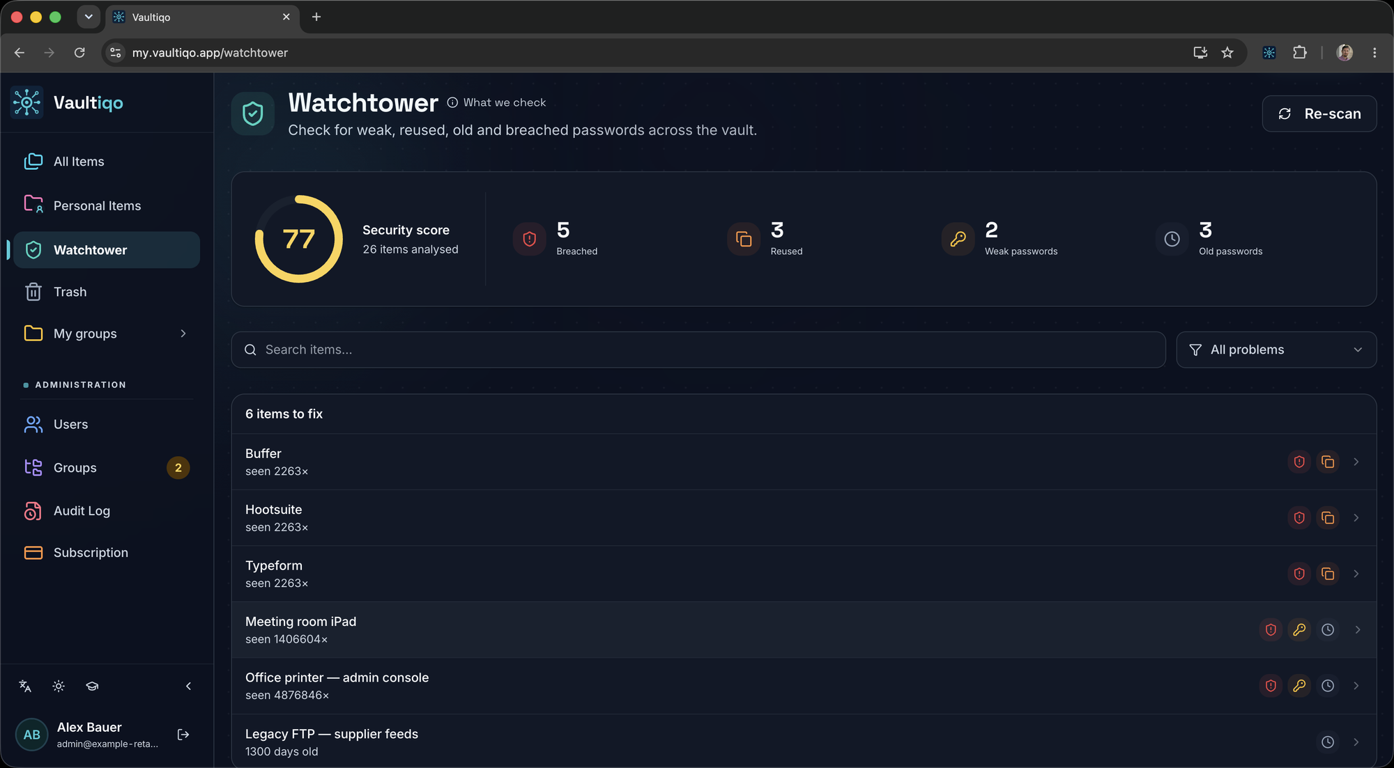 Vaultiqo Security Check with the vault score